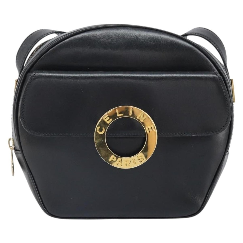 Celine Circle Logo Shoulder Bag Leather Black Leather Shoulder Bag Bag