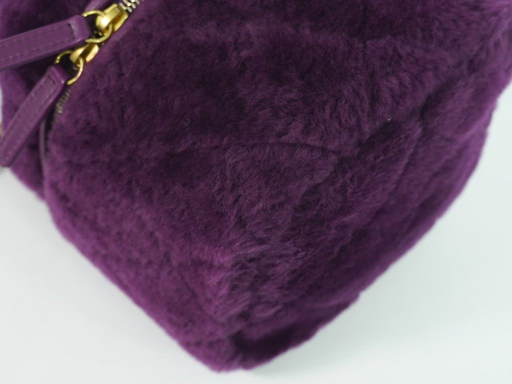 Chanel Coconing Top Handle Vanity Case With Chain Quilted Shearling Purple Faux_Fur Clutche & Pouche Bag
