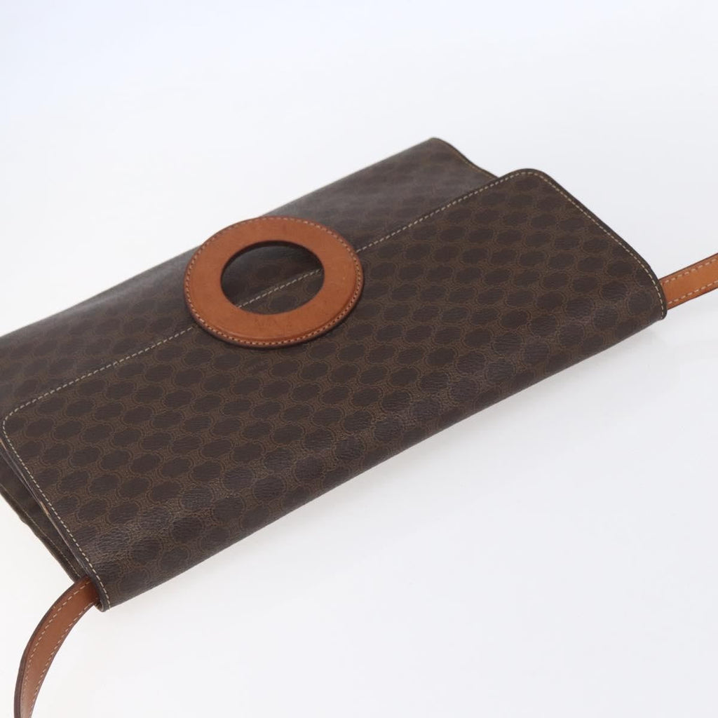 Celine Vintage Macadam Circle Logo Shoulder Bag Canvas And Leather Brown Canvas Shoulder Bag Bag