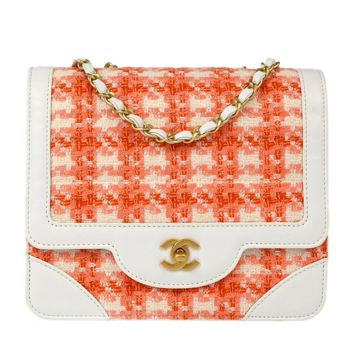 Chanel Vintage Chocolate Bar Cc Flap Bag Quilted Tweed Orange Tweed Clutche & Pouche Bag