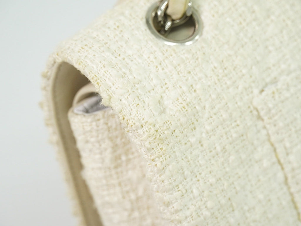 Chanel Timeless - Classic Double Flap Bag Quilted Tweed White Tweed Handbag