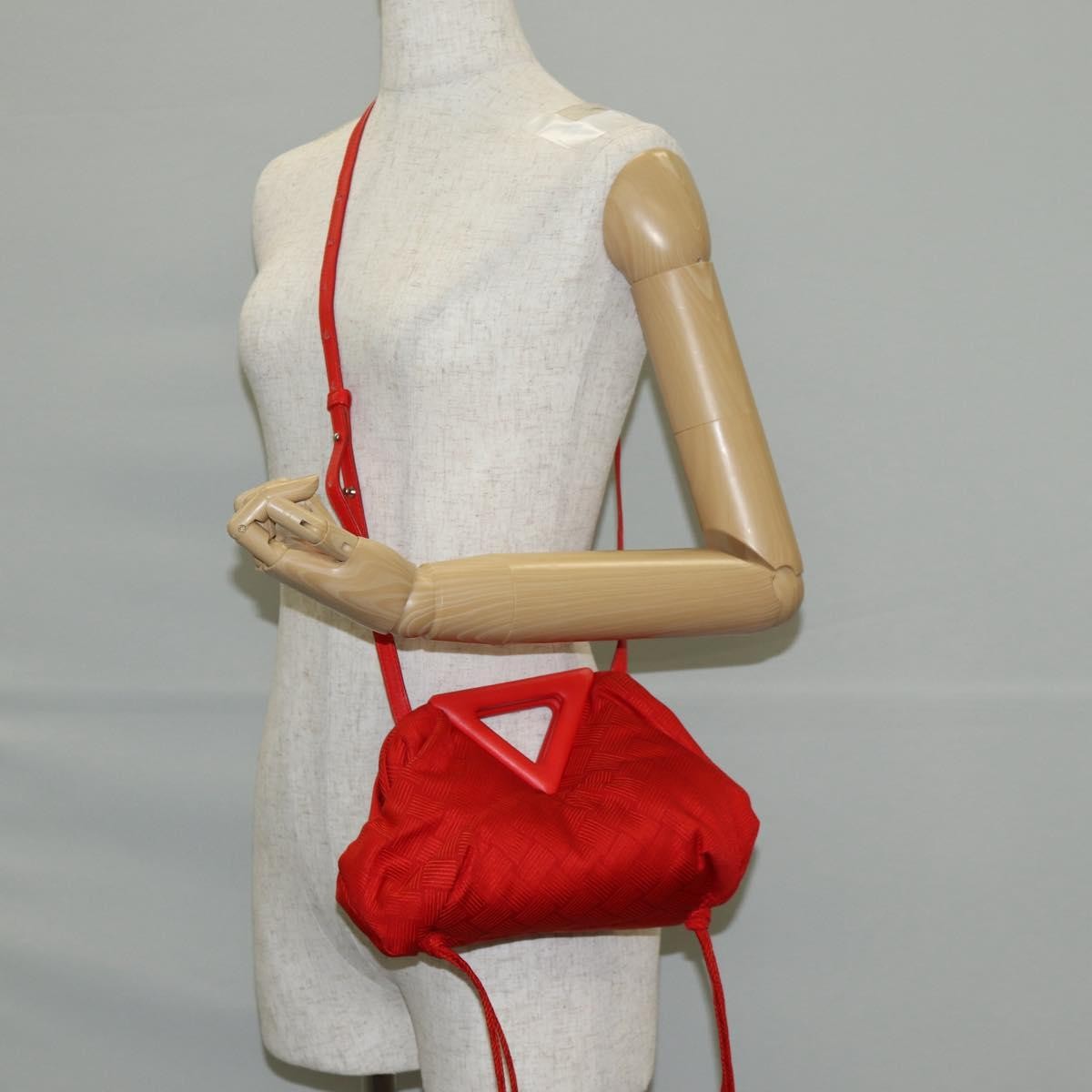 Bottega Veneta Point Shoulder Bag Chunky Knit Fabric Red Nylon Shoulder Bag Bag