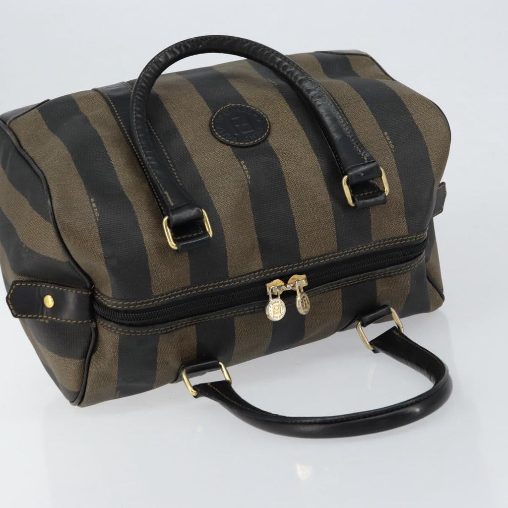 Fendi Vintage Pequin Boston Bag Coated Canvas Brown Canvas Handbag