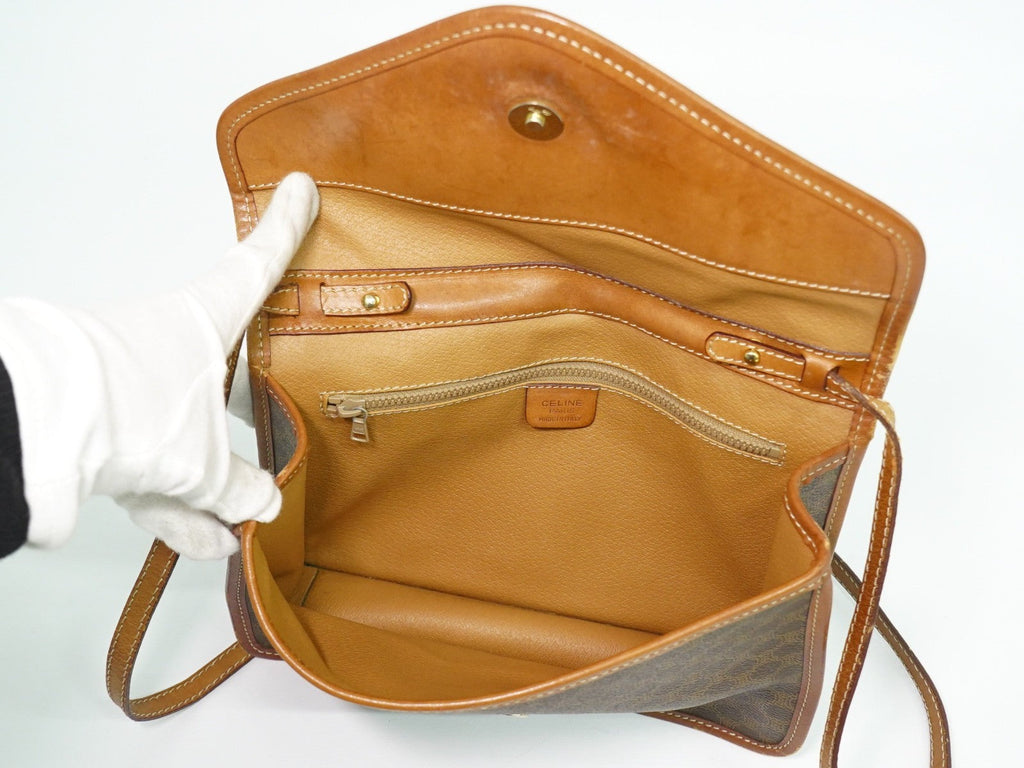Celine Vintage Macadam Shoulder Bag Canvas And Leather Brown Canvas Shoulder Bag Bag