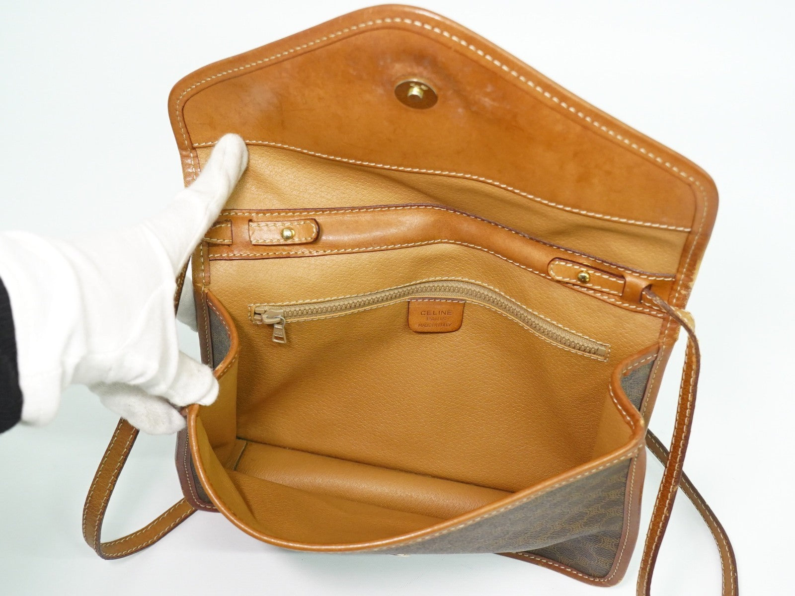 Celine Vintage Macadam Shoulder Bag Canvas And Leather Brown Canvas Shoulder Bag Bag