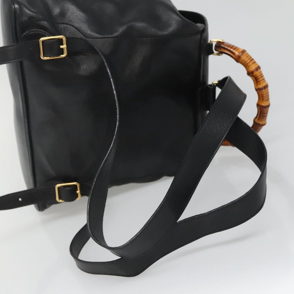 Gucci Vintage Bamboo Backpack Leather Black Leather Backpack Bag (Pre-Owned)