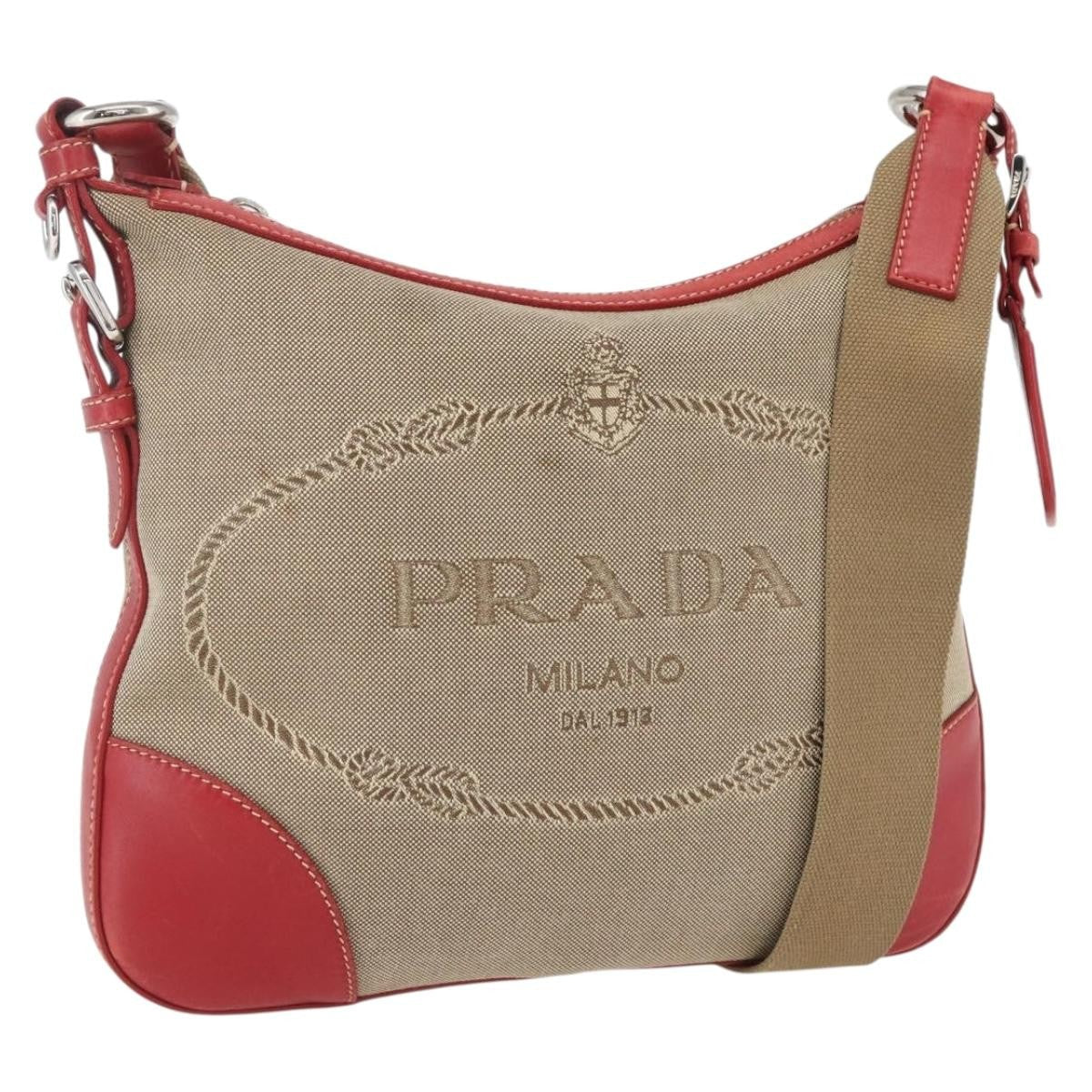 Prada Logo Zip Crossbody Bag Canvas Beige Canvas Shoulder Bag Bag