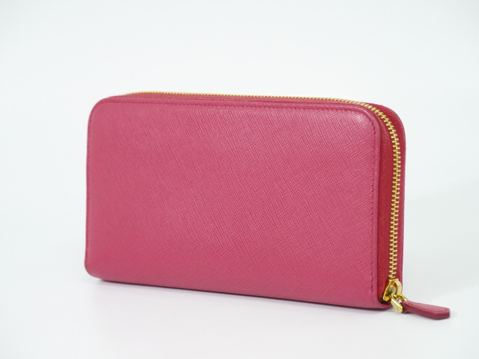 Prada Zip Around Tab Wallet Saffiano Leather Pink Leather Wallets Accessory