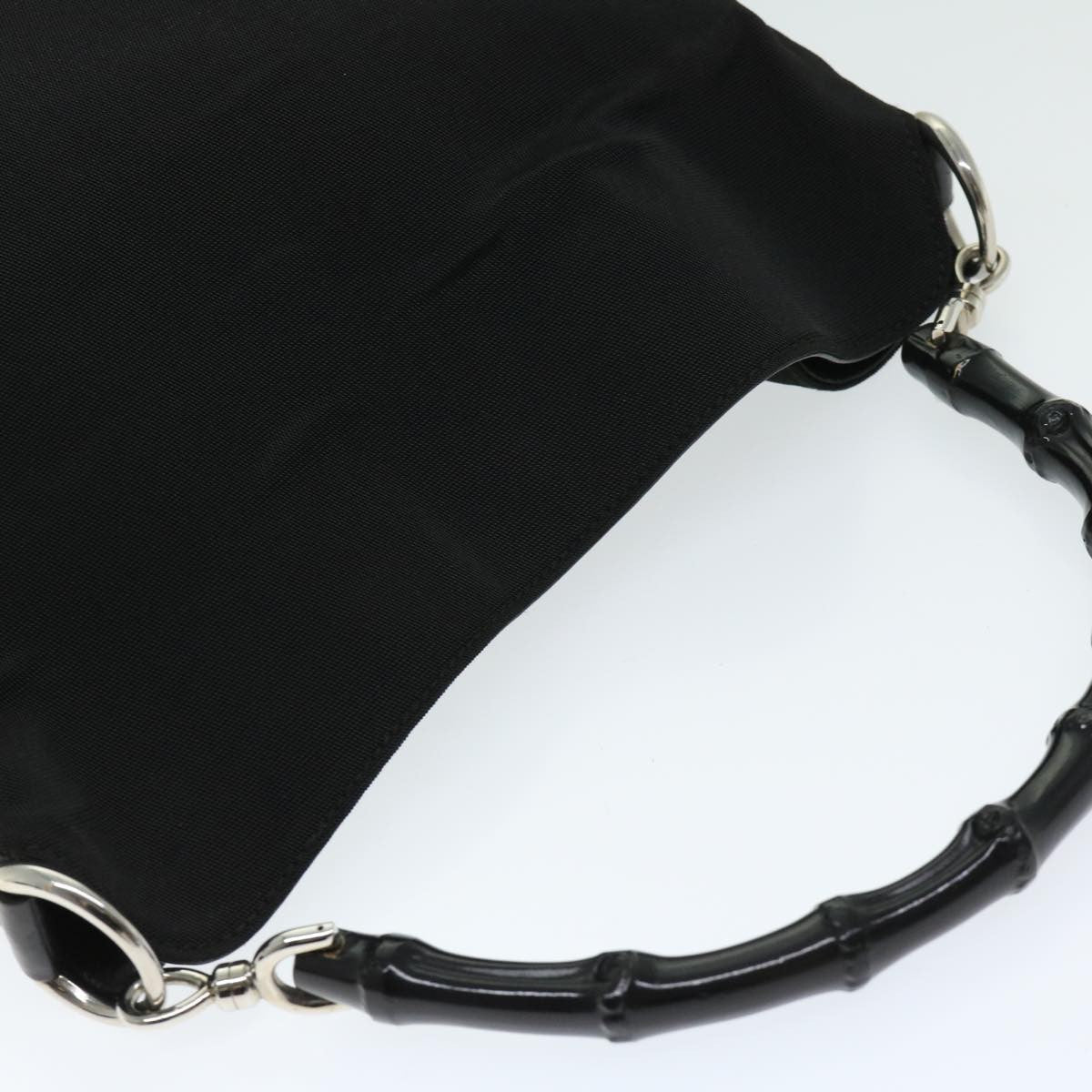Gucci Vintage Bamboo Handle Bag Nylon Black Nylon Handbag (Pre-Owned)