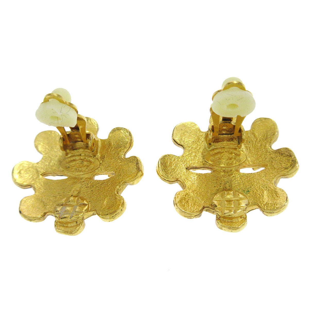 Chanel Vintage Flower Clip-On Earrings Metal Gold Gold_Plated Earrings Jewelry