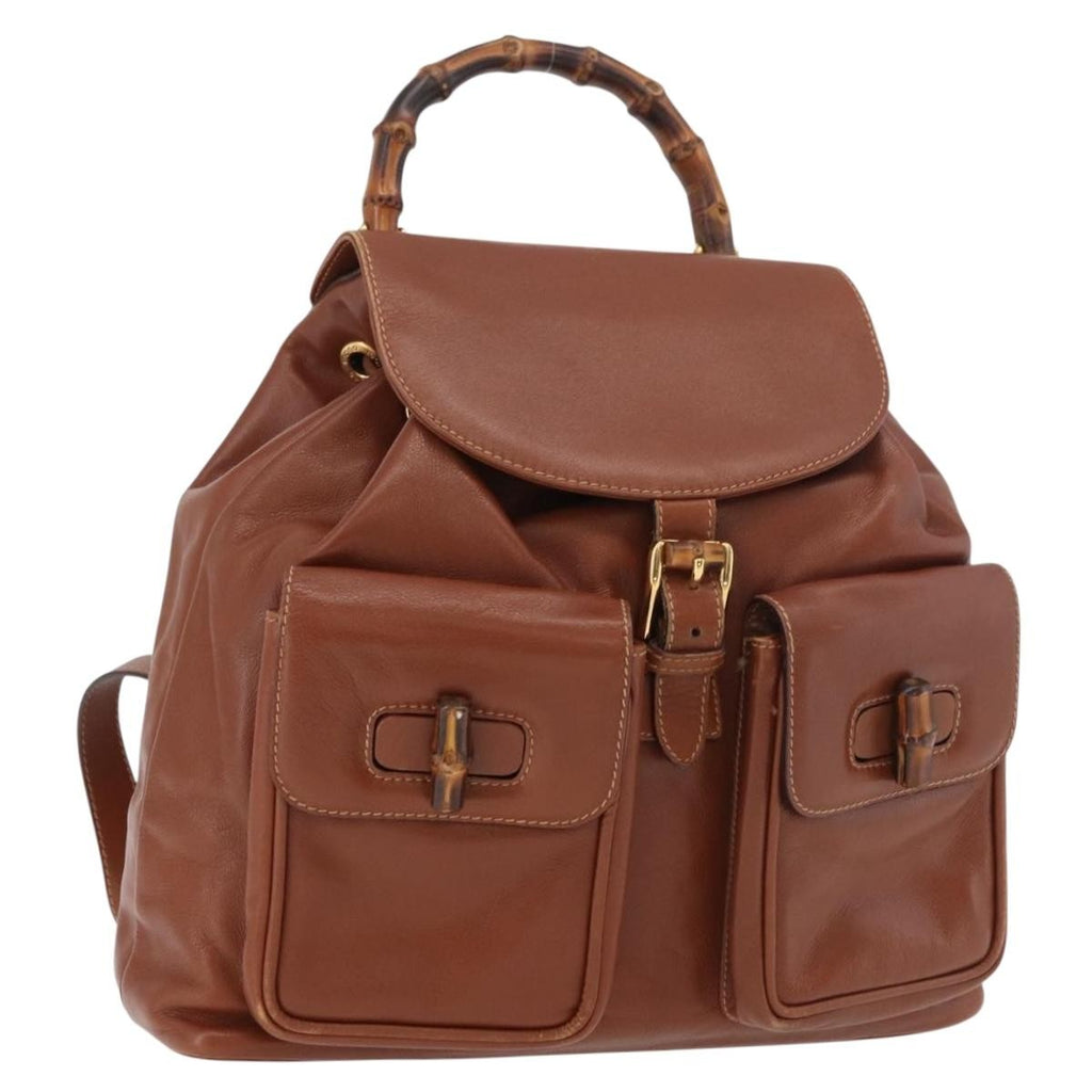 Gucci Vintage Bamboo Backpack Leather Brown Leather Backpack Bag (Pre-Owned)