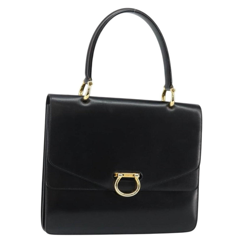 Celine Vintage Top Handle Bag Glazed Leather Black Leather Bag