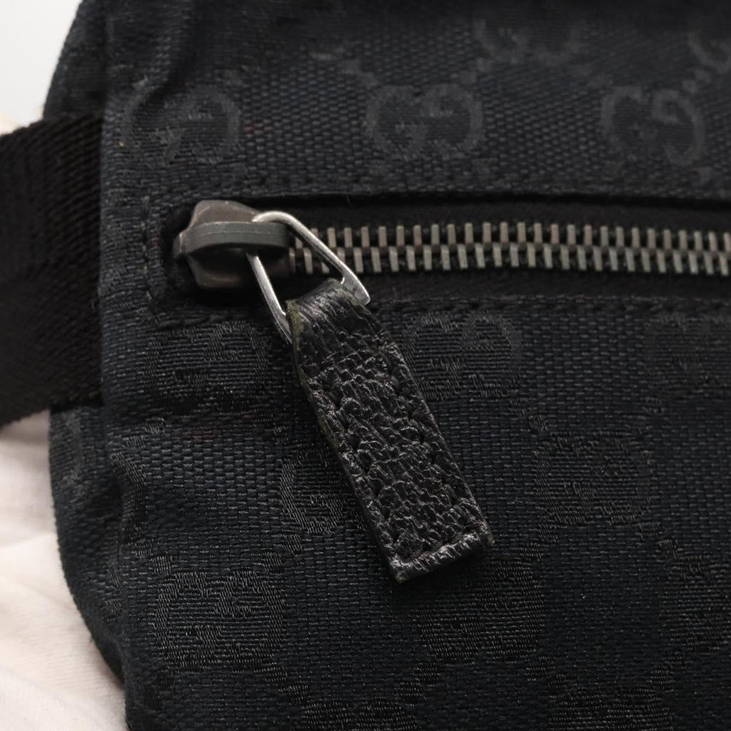 Gucci Vintage Double Belt Bag Gg Canvas With Leather Black Canvas Clutche & Pouche Bag (Pre-Owned)