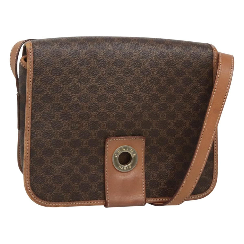 Celine Vintage Macadam Shoulder Bag Canvas And Leather Brown Canvas Shoulder Bag Bag