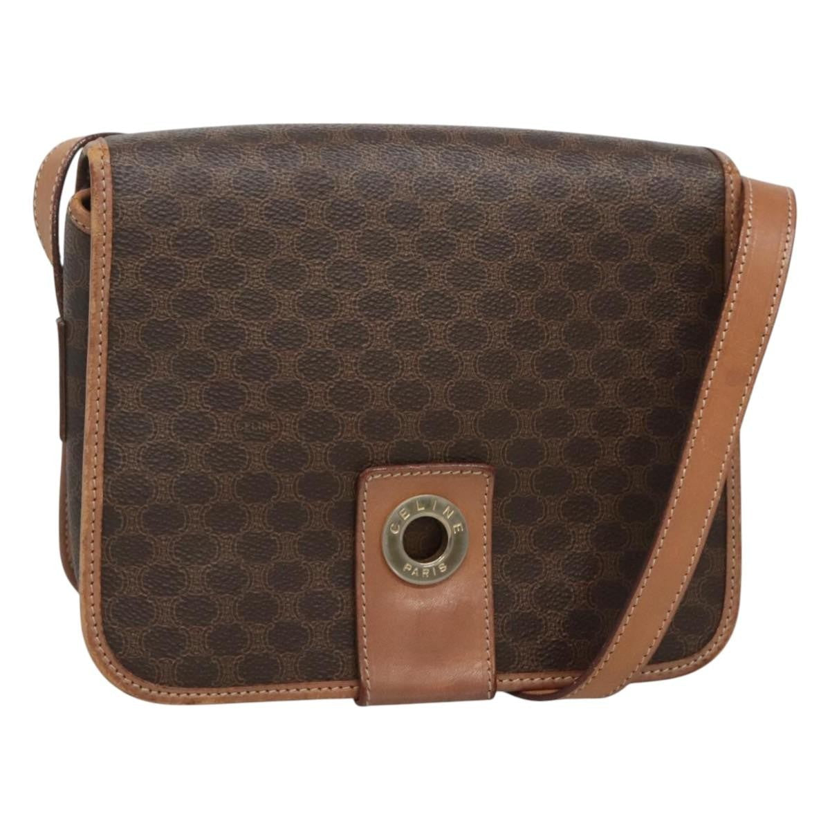 Celine Vintage Macadam Shoulder Bag Canvas And Leather Brown Canvas Shoulder Bag Bag