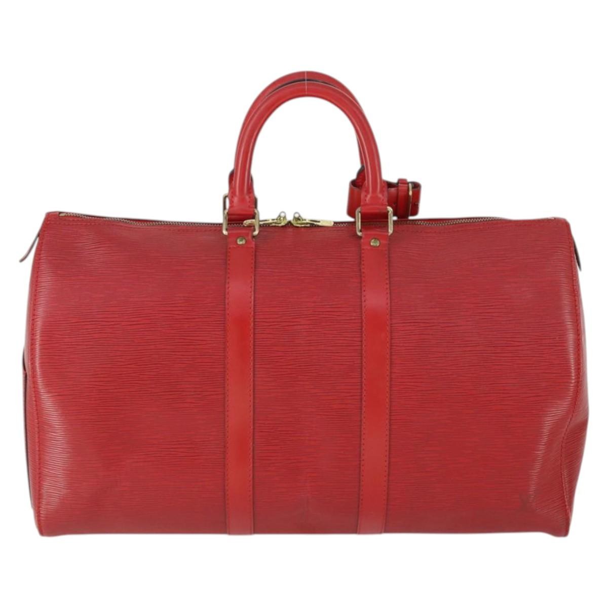 Louis Vuitton Keepall Bag Epi Leather Red Leather Travel Bag