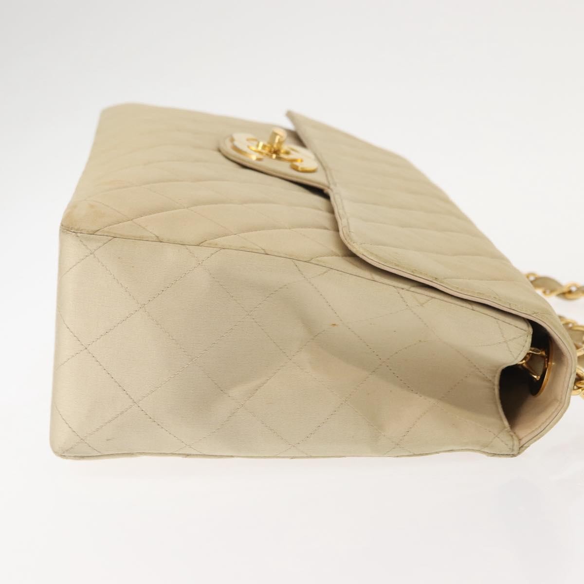 Chanel Vintage Classic Single Flap Bag Silk Beige Satin Shoulder Bag Bag