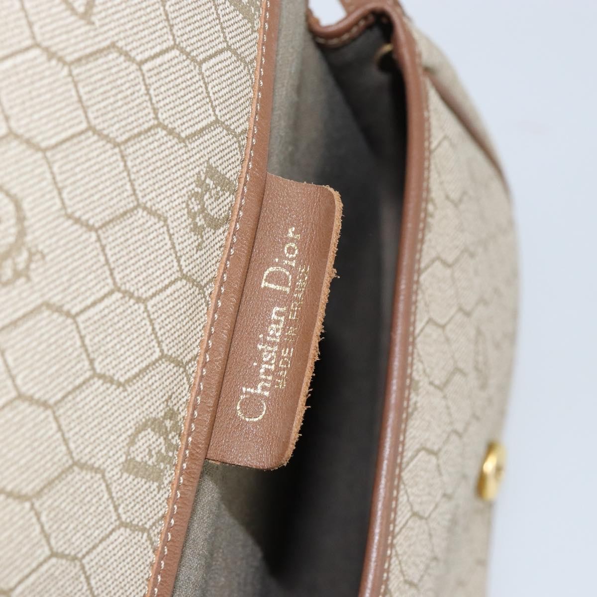 Christian Dior Vintage Honeycomb Flap Crossbody Bag Coated Canvas Beige Canvas Shoulder Bag Bag (Pre-Owned)