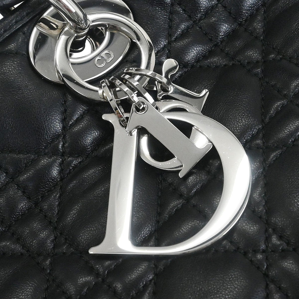 Christian Dior Vintage Lady Dior Bag Cannage Quilt Lambskin Black Leather Handbag (Pre-Owned)