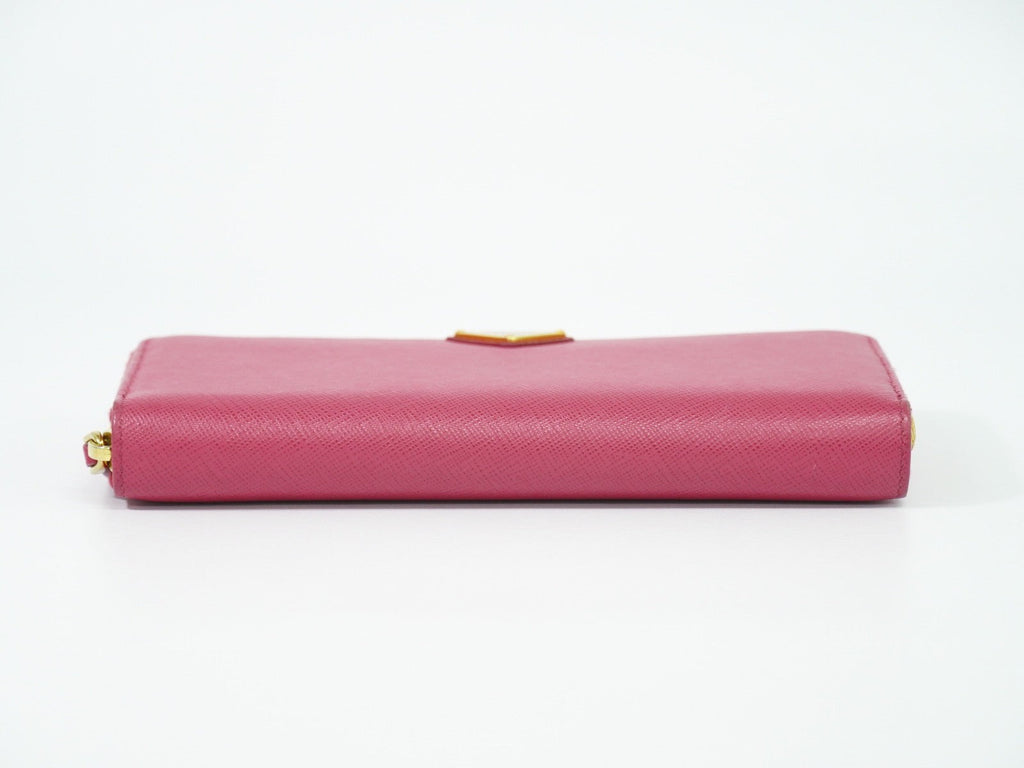 Prada Zip Around Tab Wallet Saffiano Leather Pink Leather Wallets Accessory