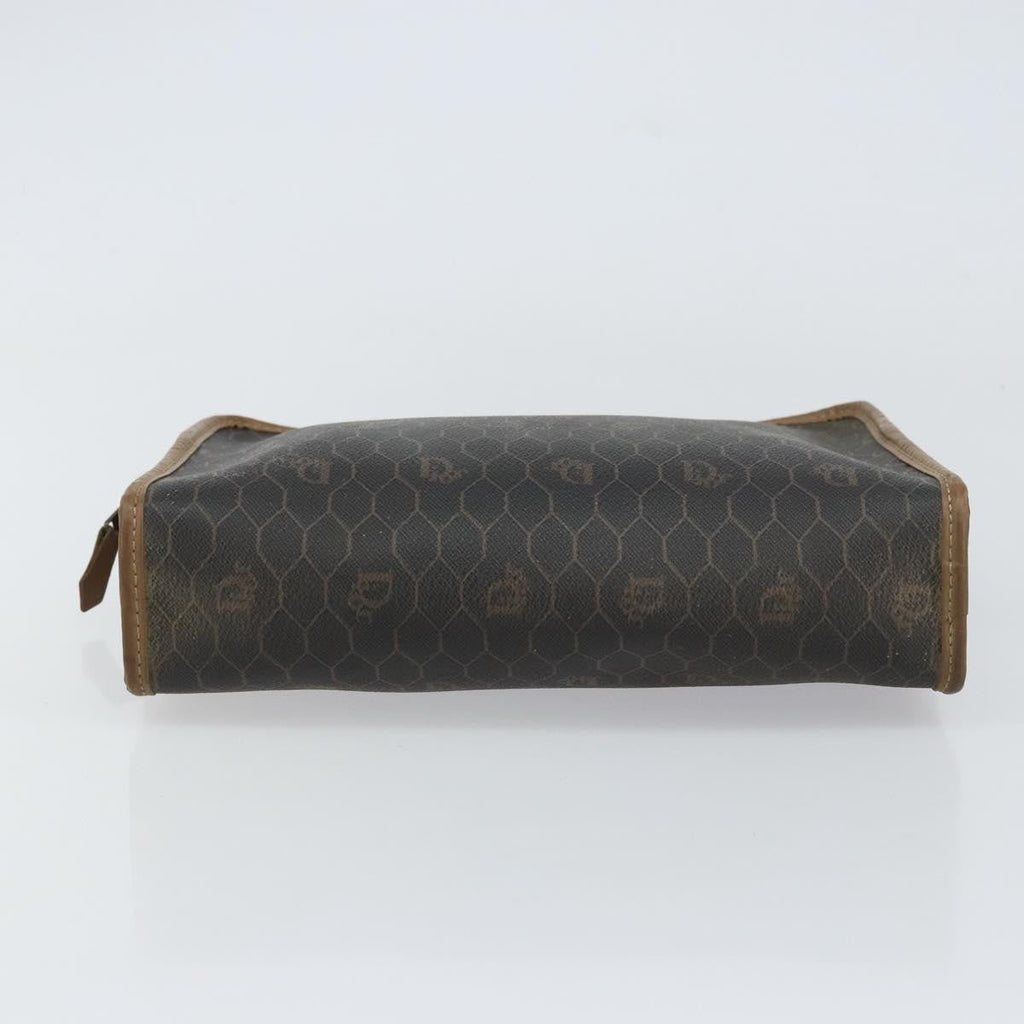 Christian Dior Vintage Honeycomb Zip Pouch Canvas And Leather Black Canvas Clutche & Pouche Bag (Pre-Owned)
