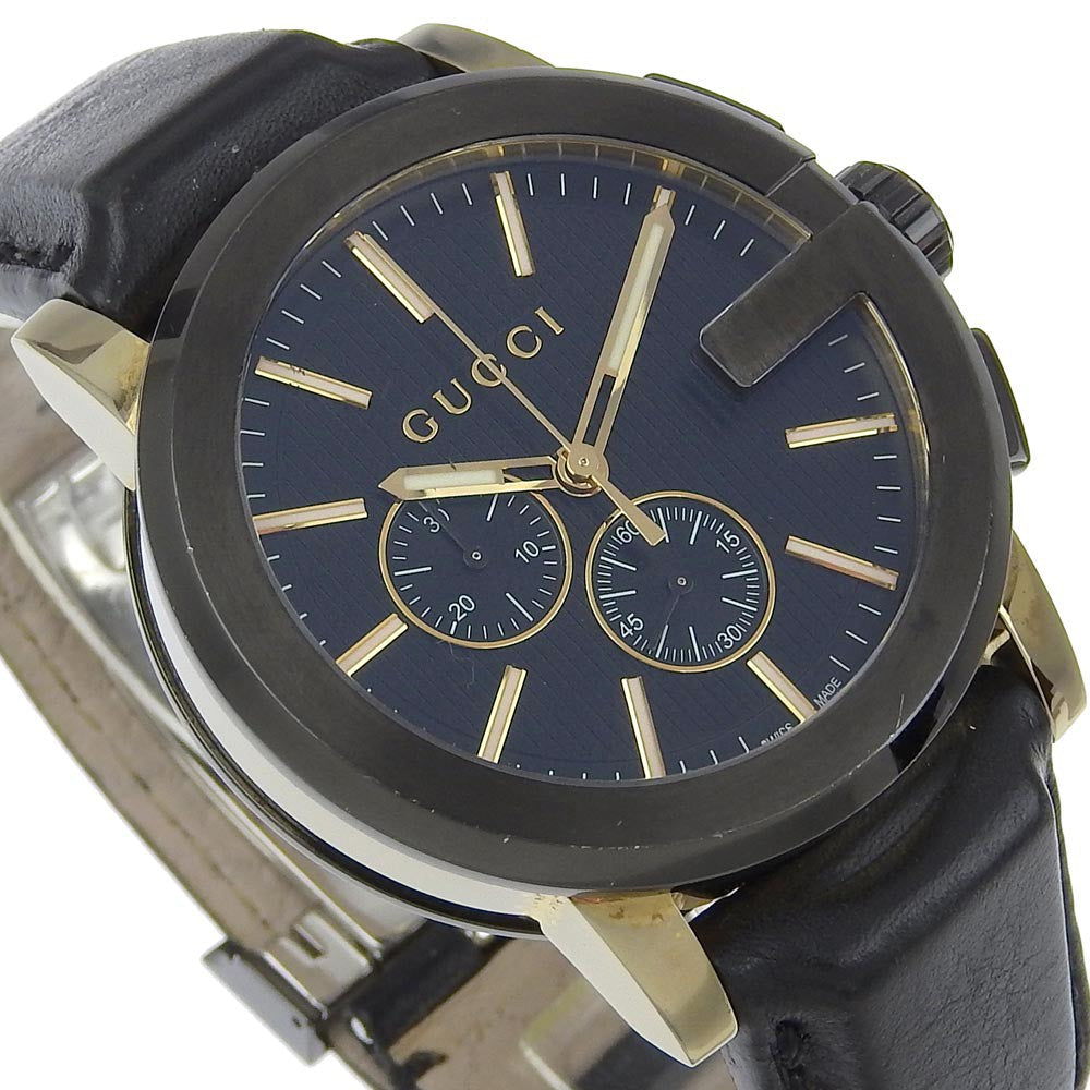 Gucci 101G Chronograph Quartz Watch Stainless Steel And Guccissima Leather With Diamond Markers Watch (Pre-Owned)