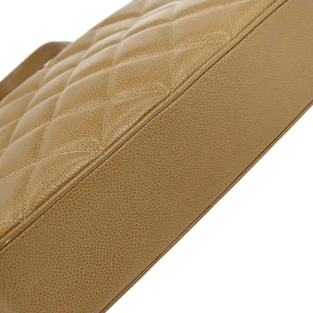 Chanel Vintage Cc Lock Pocket Tote Quilted Caviar Beige Leather Tote Bag Bag