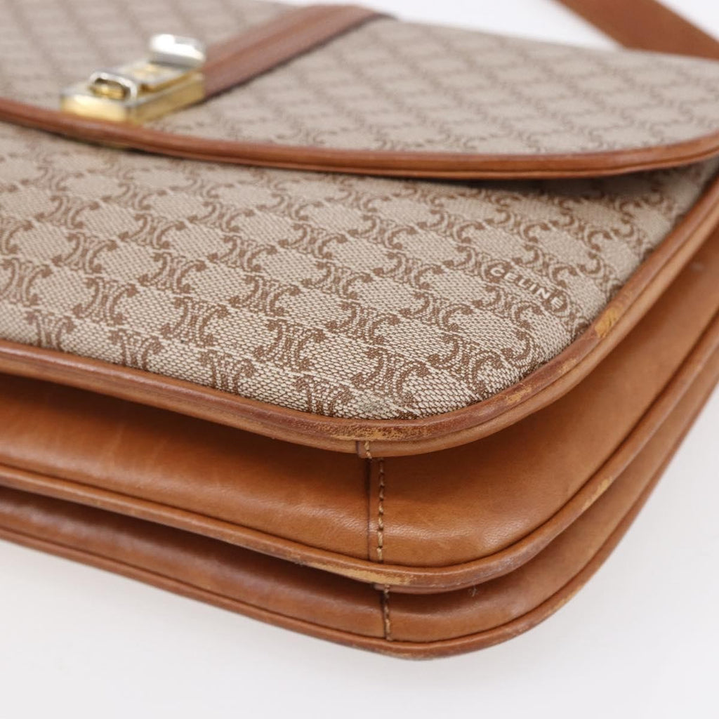 Celine Vintage Macadam Shoulder Bag Canvas And Leather Beige Canvas Shoulder Bag Bag