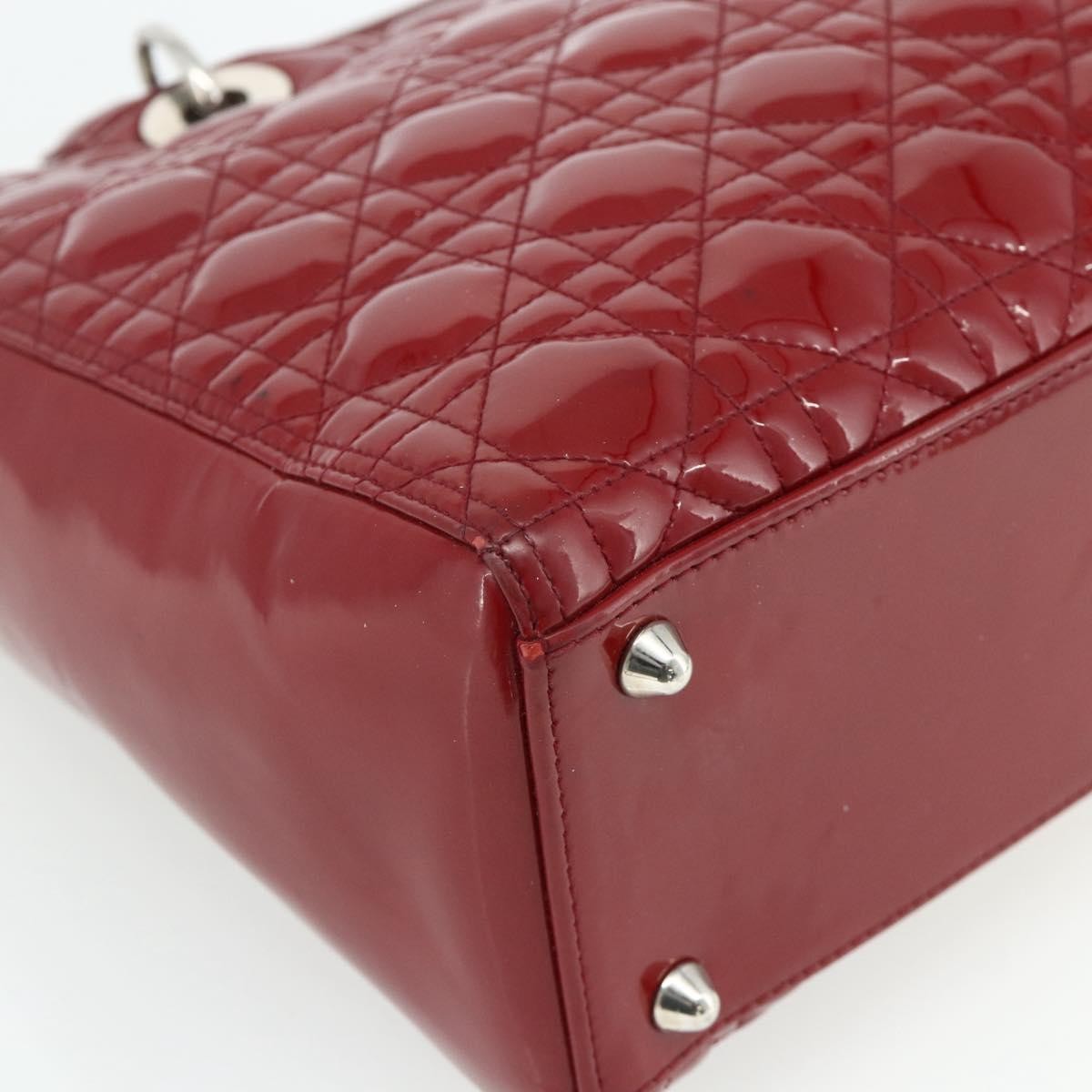 Christian Dior Lady Dior Bag Cannage Quilt Patent Red Patent_Leather Handbag (Pre-Owned)