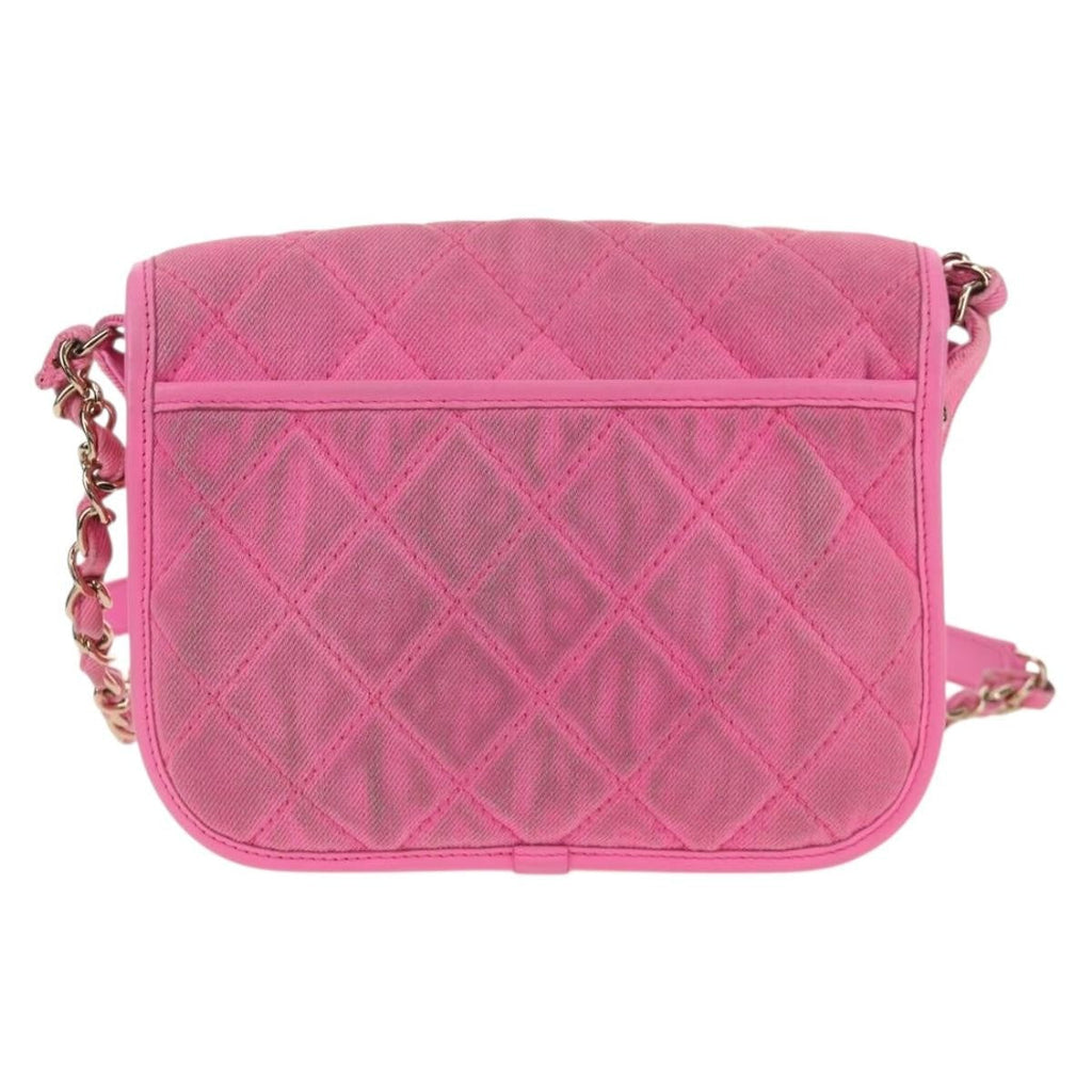 Chanel Flap Messenger Bag Quilted Denim Pink Canvas Shoulder Bag Bag