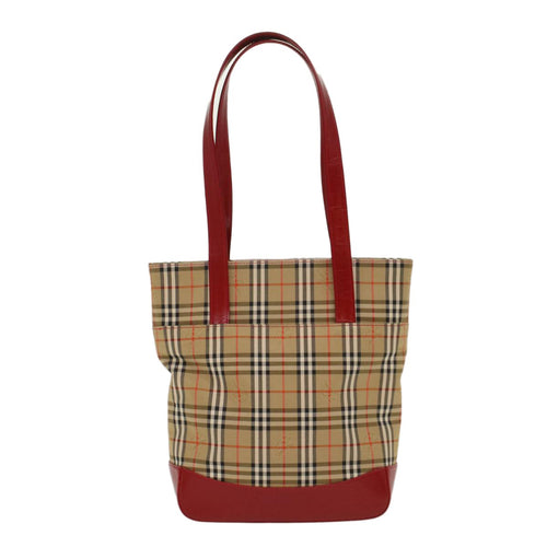 Burberry Nova Check Tote Nylon And Leather Beige Nylon Tote Bag