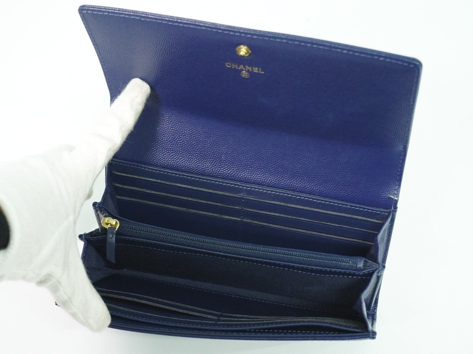Chanel Deauville Flap Wallet Caviar Navy Leather Wallets Accessory