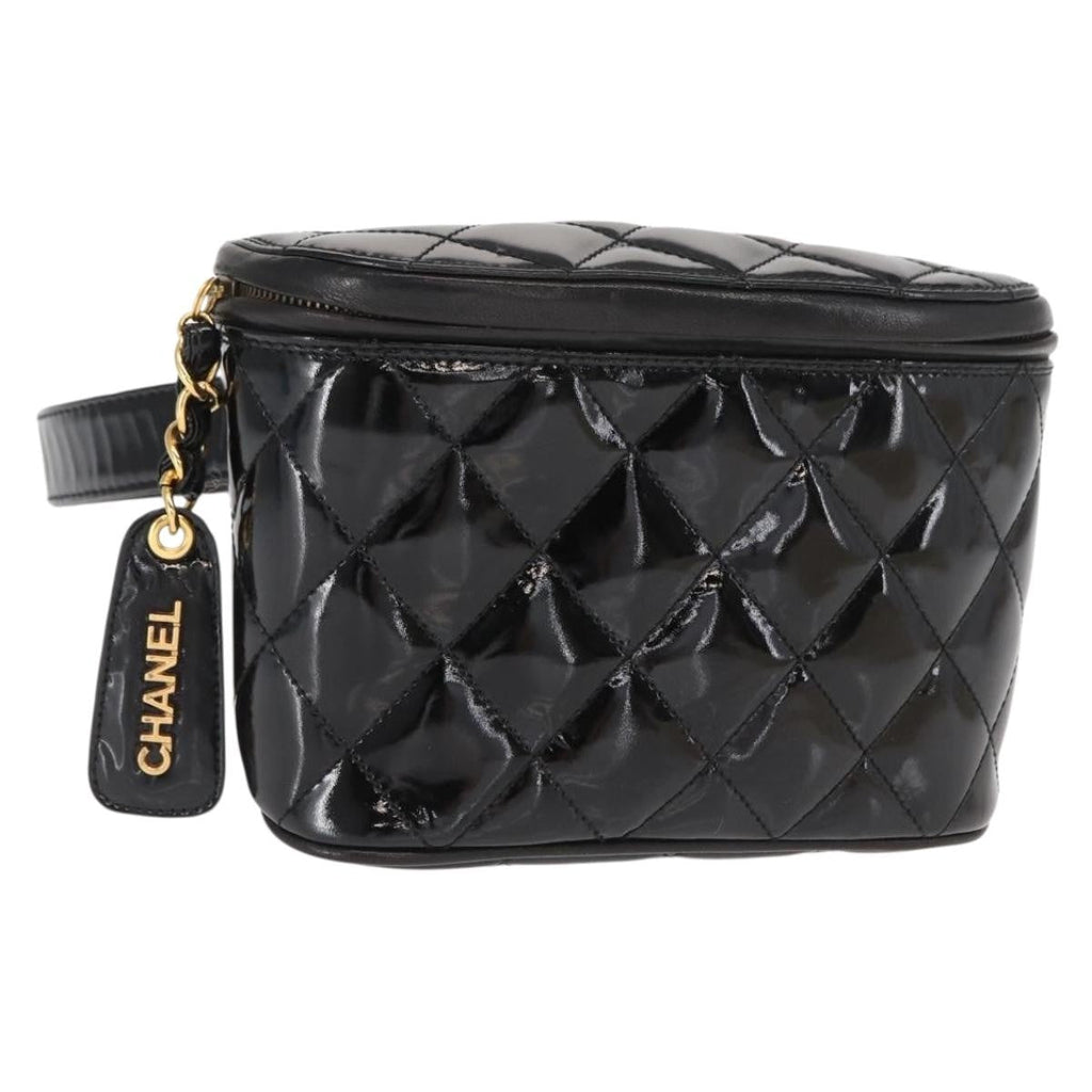 Chanel Vintage Zip Belt Bag Quilted Lambskin Black Patent_Leather Clutche & Pouche Bag