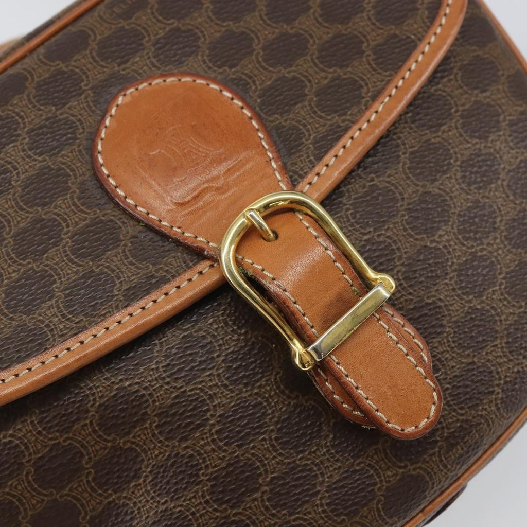 Celine Vintage Macadam Shoulder Bag Canvas And Leather Brown Canvas Shoulder Bag Bag