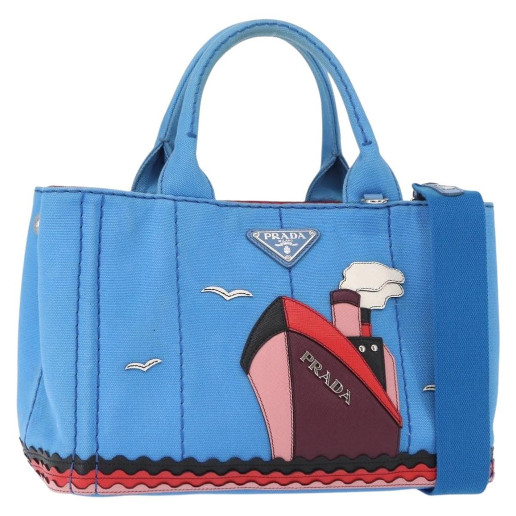 Prada Canapa Convertible Tote Canvas With Applique Blue Canvas Tote Bag Bag
