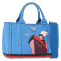 Prada Canapa Convertible Tote Canvas With Applique Blue Canvas Tote Bag Bag