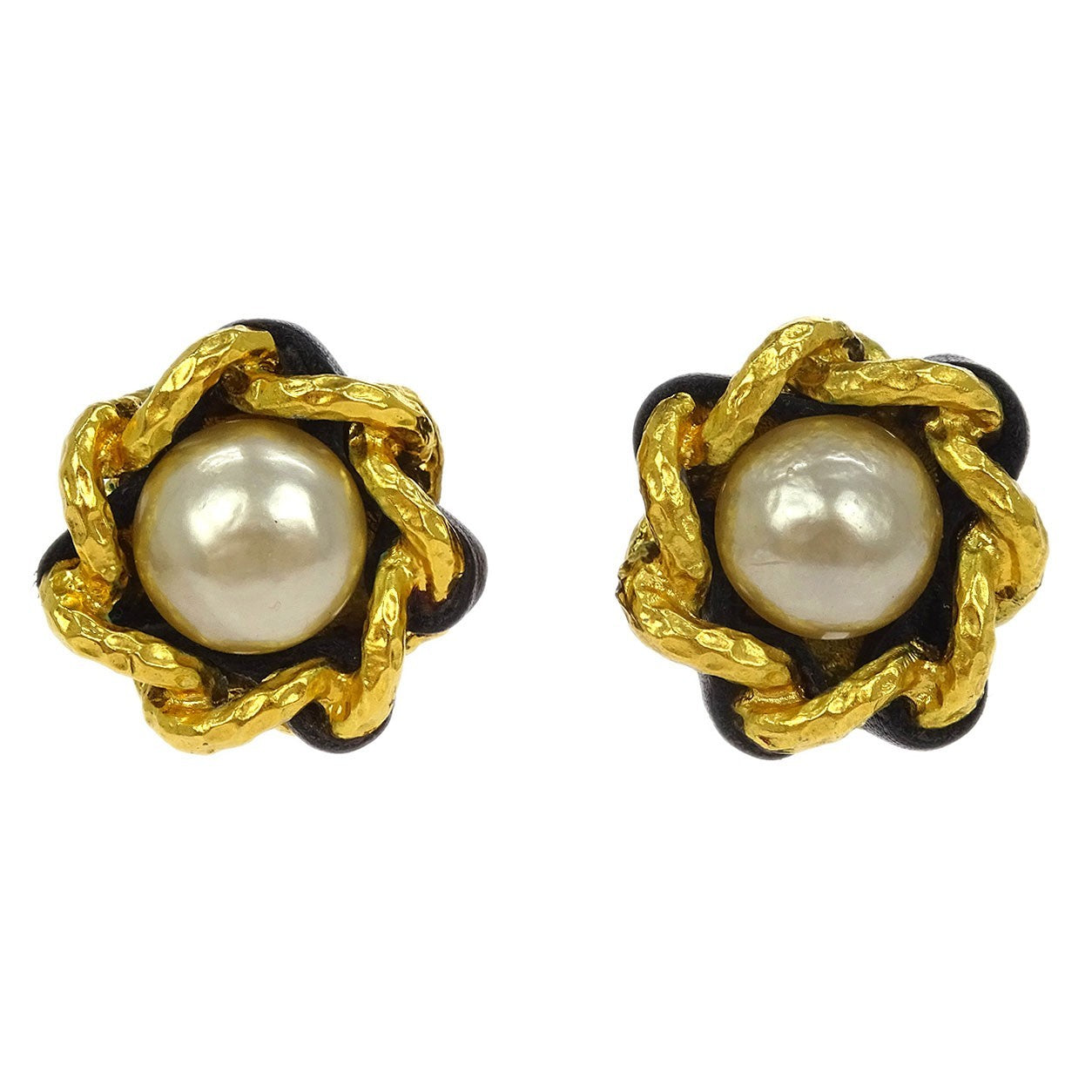 Chanel Vintage Round Clip-On Earrings Metal With Faux Pearl Gold Gold_Plated Earrings Jewelry