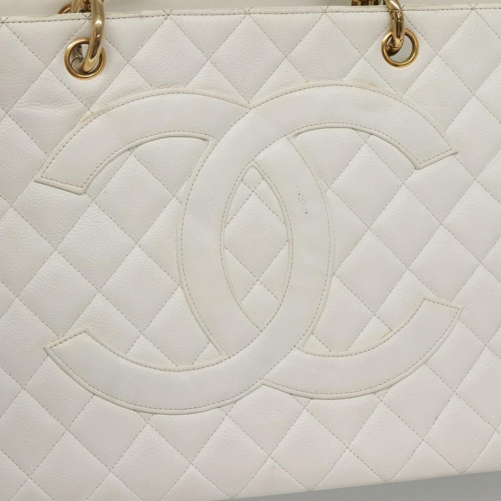 Chanel Vintage Grand Shopping Tote Quilted Caviar White Leather Bag