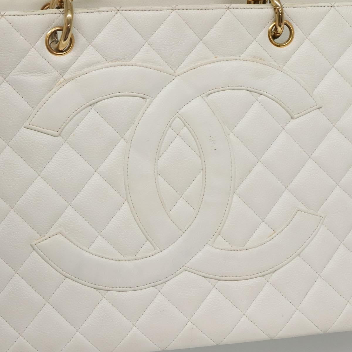 Chanel Vintage Grand Shopping Tote Quilted Caviar White Leather Bag