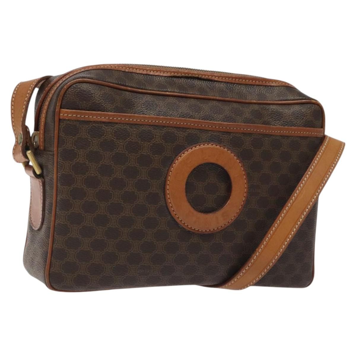 Celine Vintage Macadam Shoulder Bag Canvas And Leather Brown Canvas Shoulder Bag Bag