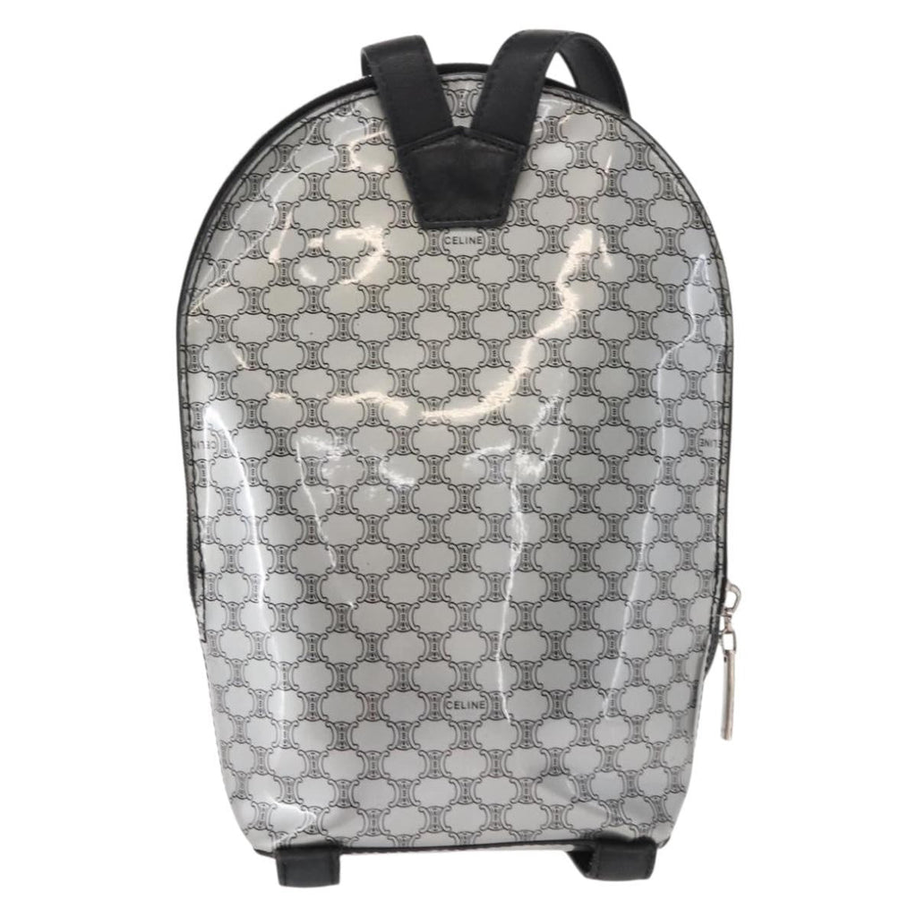 Celine Vintage Macadam Backpack Canvas And Leather Silver Pvc Backpack Bag