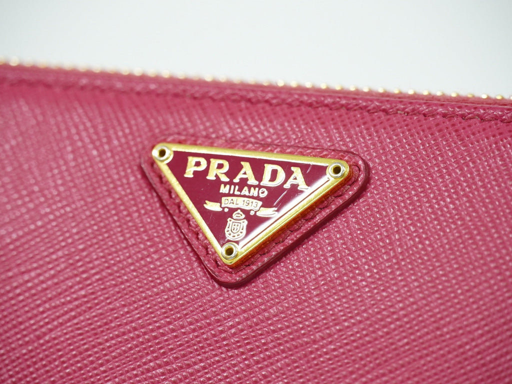 Prada Zip Around Tab Wallet Saffiano Leather Pink Leather Wallets Accessory