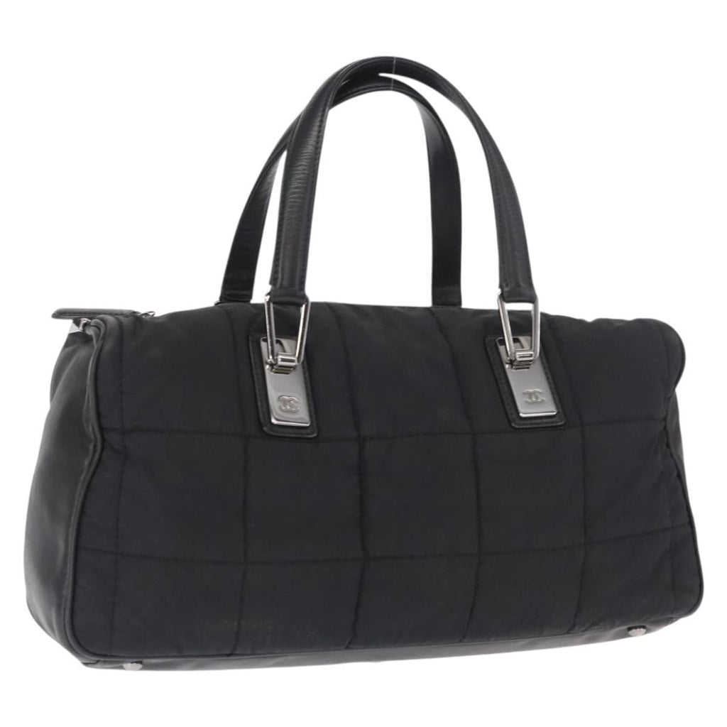 Chanel Square Stitch Boston Bag Quilted Nylon Black Nylon Travel Bag Bag