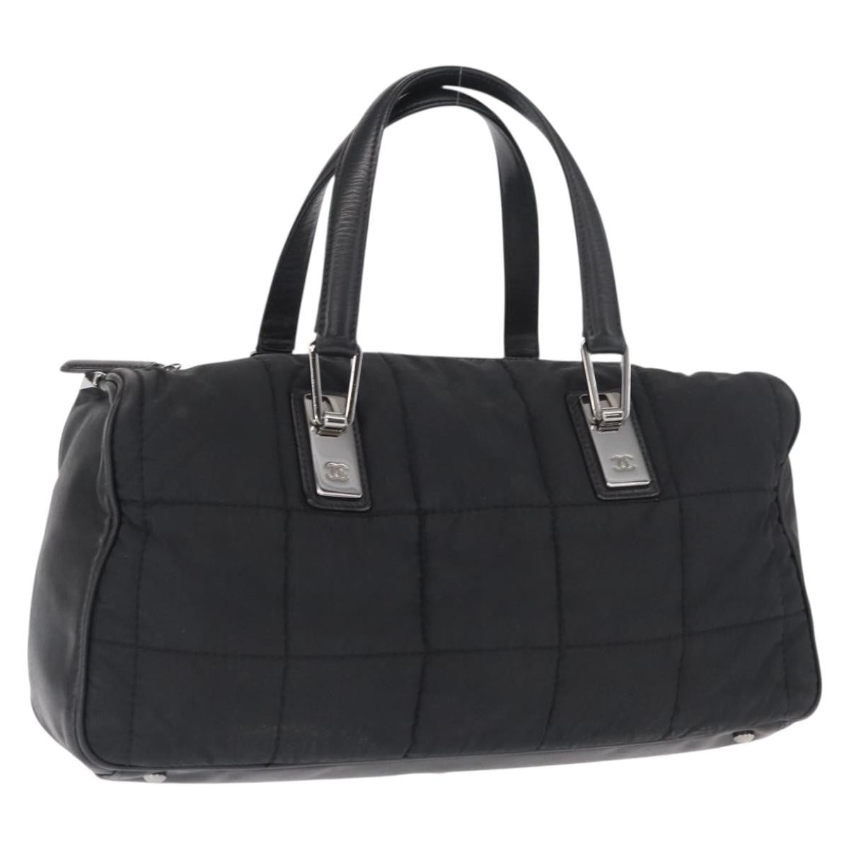 Chanel Square Stitch Boston Bag Quilted Nylon Black Nylon Travel Bag Bag