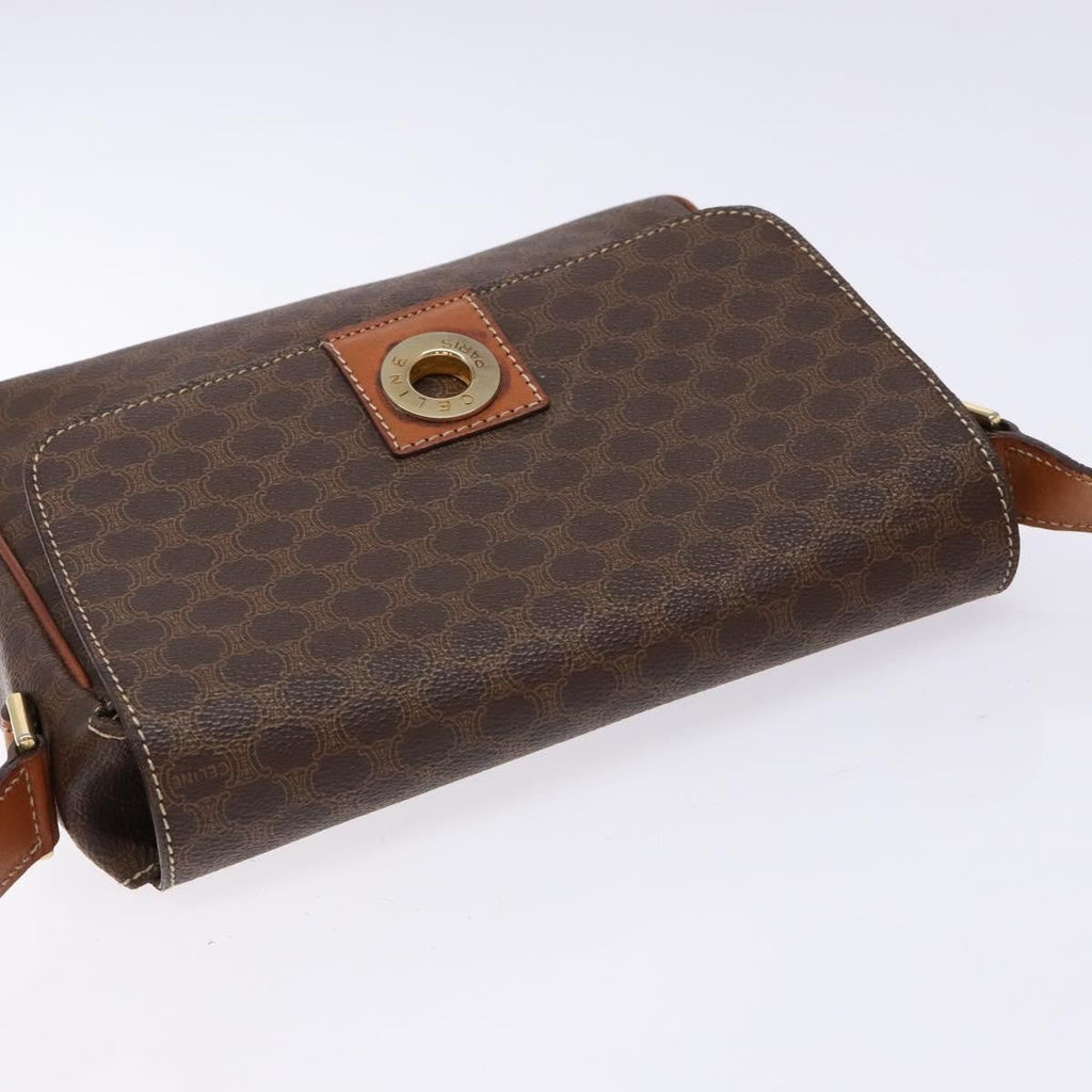 Celine Macadam Shoulder Bag Pvc Leather Brown Canvas Bag