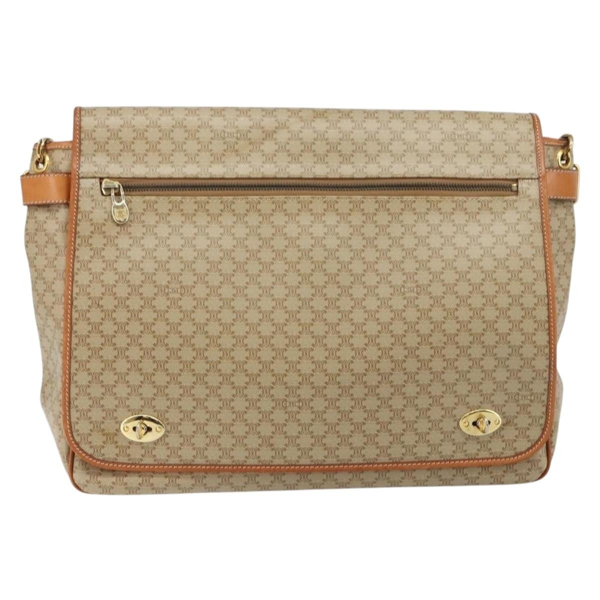 Celine Macadam Shoulder Bag Pvc Leather Beige Canvas Bag