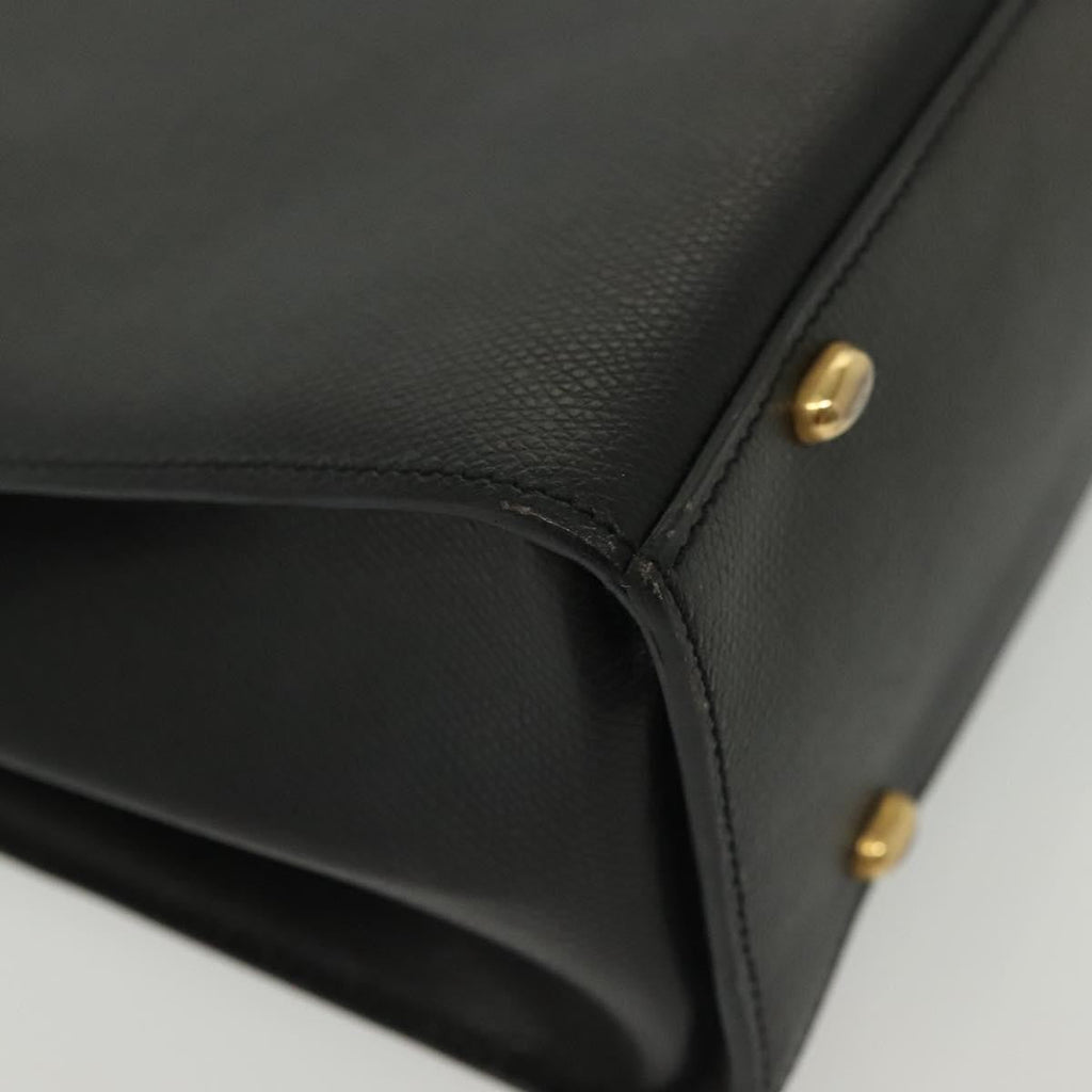 Celine Vintage Convertible Turnlock Top Handle Bag Leather Black Leather Bag