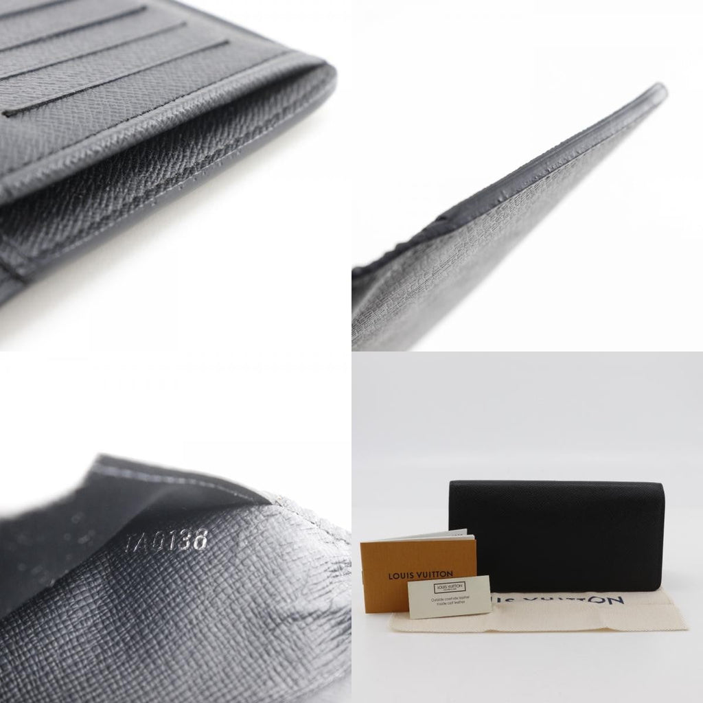 Louis Vuitton Brazza Long Bifold Wallet Taiga Leather Black Leather Wallets Accessory
