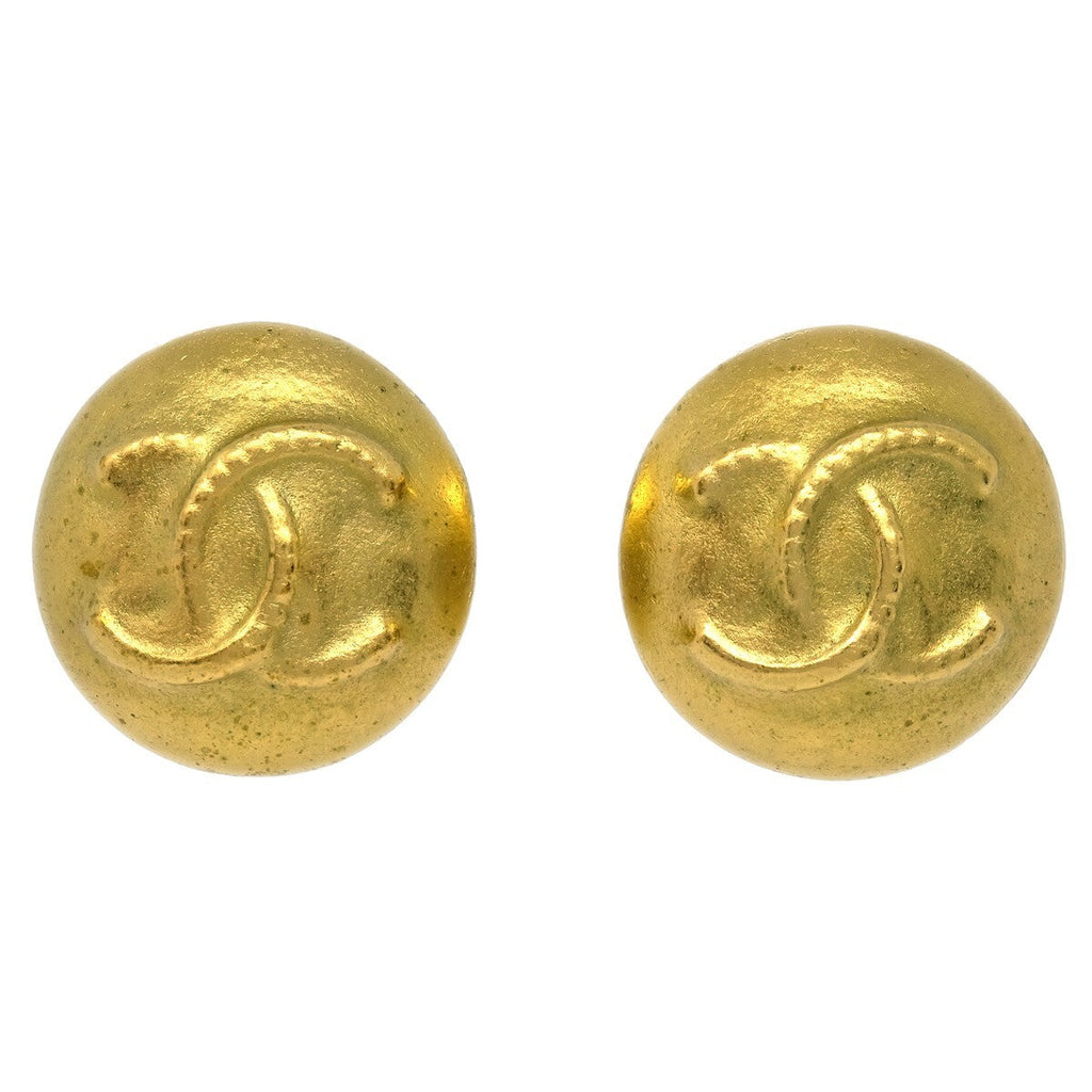 Chanel Vintage Cc Round Clip-On Earrings Metal Gold Gold_Plated Earrings Jewelry