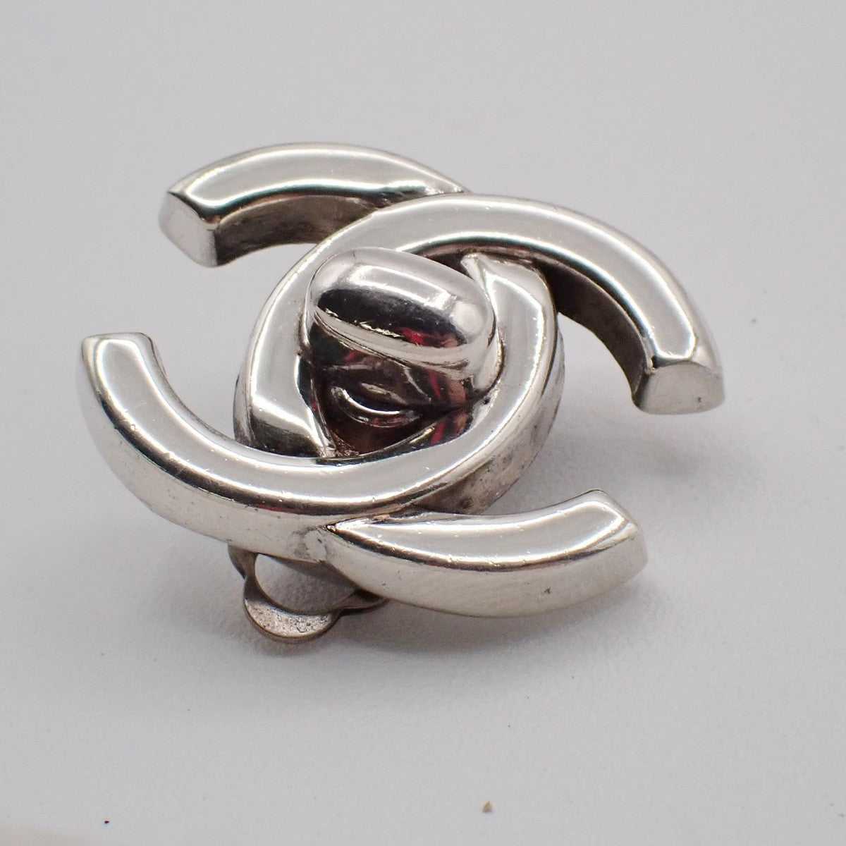 Chanel Cc Turnlock Clip-On Earrings Metal Silver Silver_Plated Earrings Jewelry